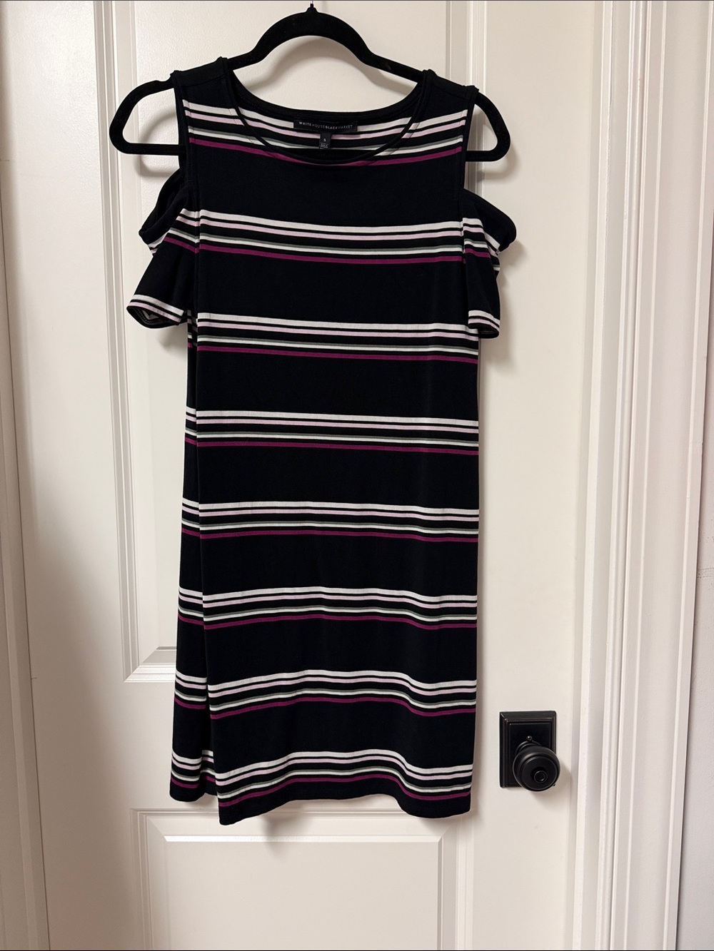 White House Black Market Black Mini Dress with Pink & White Stripes